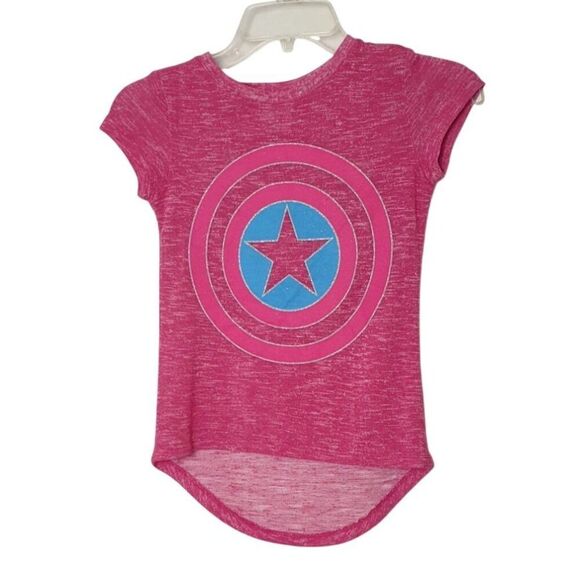 Marvel Girls Captain America T-Shirt S Pink Hi Low Super Hero Stretchy Top - Picture 1 of 4